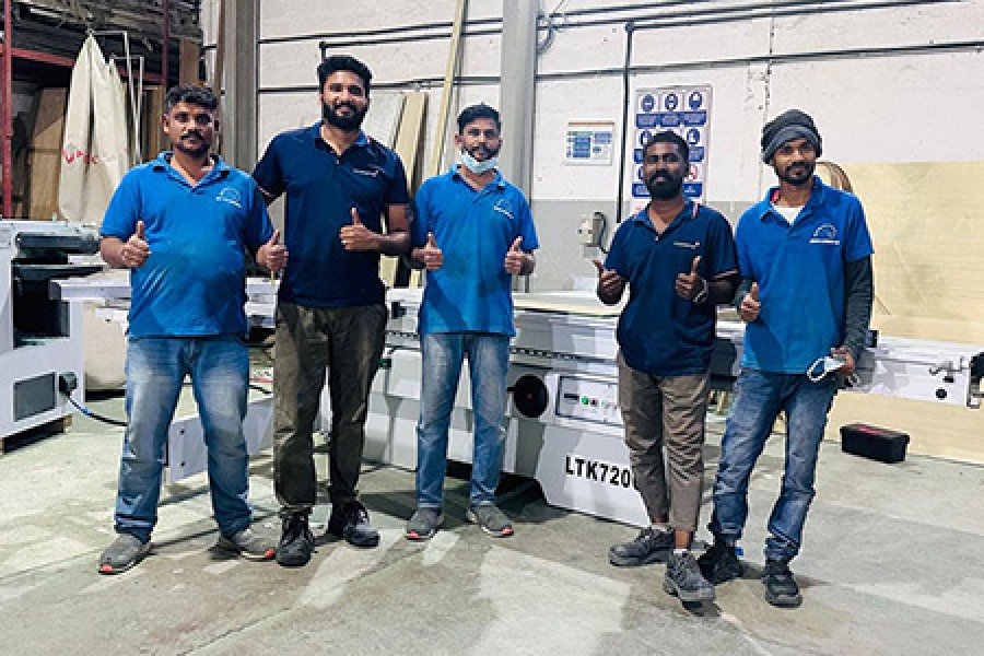 Italian design  sliding table saw machine and four rows multi boring machine installed for our client in Dubai, UAE